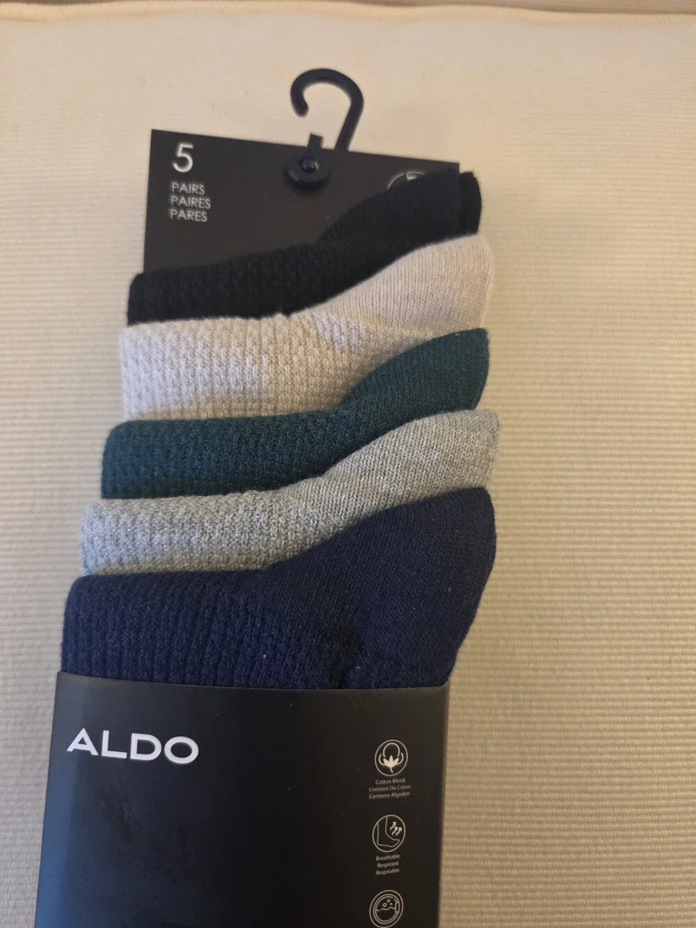 ALDO Men's 5-Pack Midweight Crew Socks - Navy, Gray, Green, Cream, Black